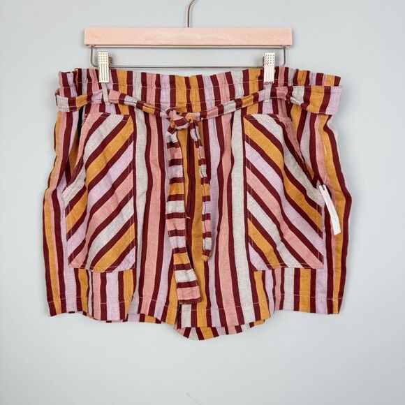 BY ANTHROPOLOGIE | NEW Belted Vertical Stripe Pull On Shorts Women’s Size XL - Picture 3 of 10